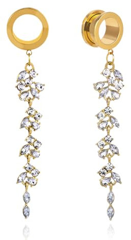 DOEARKO Ohr Flesh Tunnel Ohr Tunnel mit Anhänger Silber Ohr Piercing Double Flared Piercing Schmuck Edelstahl Ohr Expander Ohrplugs für Frauen und Männer Gold 10mm