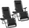 Abician Transat en Textilène avec Plateau Amovible, Lot de 2 Chaise Longue Pliante de Zéro Gravité Inclinable, Fauteuil Relax pour Bain de Soleil Piscine Jardin Terrasse, Charge 114kg Noir