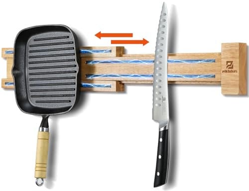 Extendable Magnetic Knife Holder for Wall, 40-80 cm, Wood Magnetic Strips with Extra-Strong Magnet - Knife Rack for Knives, Utensils and Tools, Housewarming, Party, Gift Box