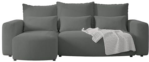 4ALL HOME Ecksofa mit Schlaffunktion Travis 248x148 cm, Couch, Sofa mit Bettkasten, Eckcouch, L-Form, Schlaffsofa, Universal (Cord Onega 07 Grau)
