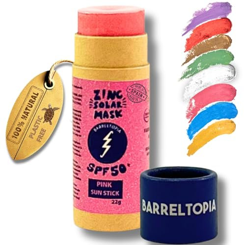Barreltopia Surf Stick Solar Facial 50 + Zinc Crema Colores - Protector Solar Facial SPF 50 - Natural Waterproof Eco Sunscreen