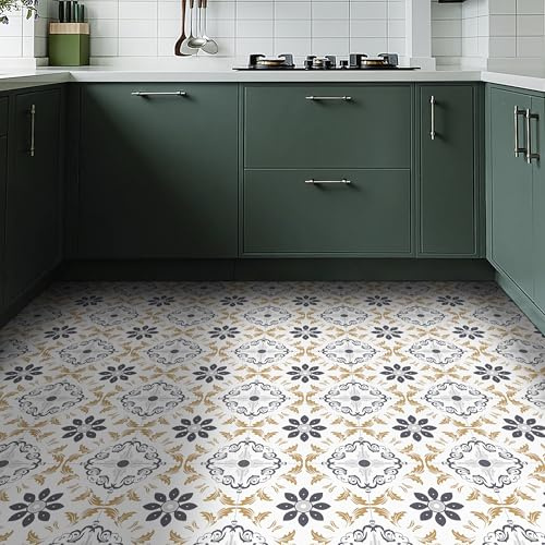 Peel and Stick Floor Tiles Self Adhesive, Vinyl Flooring Waterproof PVC Effect for Bathroom Kitchen Living Room Inner Porch, 30x30cm 1.0mm 10pcs(0.9㎡)