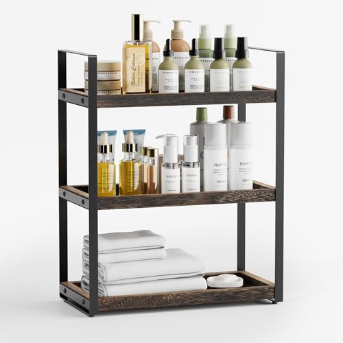 Boulphia Badezimmer-Organizer mit 3 Ebenen, Arbeitsplatte, Theken-Organizer und Aufbewahrung, Badezimmer-Regal, Make-up-Regal, Waschbecken-Caddy, Braun