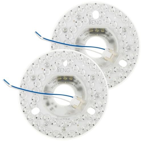 RHAIQBVC 2Pcs Ceiling Fan Led Light Replacement Kit 120V 18W Round Ceiling Fan Light Kit with 3 Color Temperature for Home Workbench Garage Hotel Office Easy to Install