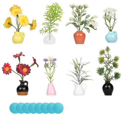 Flintronic 8pcs Mini Vase Fridge Magnets, 3D Tiny Bud Vases, DIY Vase Magnets, Cute Mini Vase Fridge Magnet with Strong Magnet for Refrigerator, Locker, Kitchen, Office (No Flower)