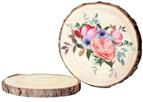 2 Stück Holzscheiben 20-23 cm Durchmesser, Runde Naturholz Baumscheiben Ca.15mm Dicke für DIY Handwerk Holz-Scheiben Hochzeit Mittelstücke Weihnachten Dekoration Baumscheibe