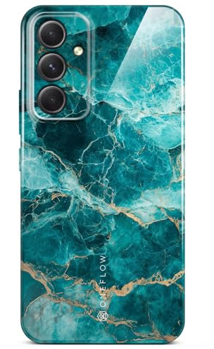 ONEFLOW Bliss Cover für Samsung Galaxy A54 5G Hülle in Marmor Optik, Designer Case Handy Schutzhülle mit Kameraschutz, Muster Hardcase Glitzer Handyhülle marmoriert, Türkis Blau
