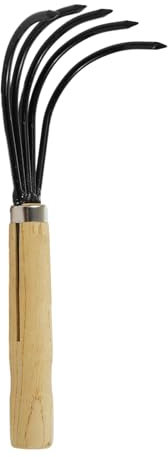 FTVOGUE Azulada de Acero de Alto Carbono en Espesas con Cuchilla Afilada, Pequeña Azada de Ocho, Hoz Japonesa, Selección de Jardín Forjado, Liviano, Rastrillo de Cinco Garras con Largo de Madera