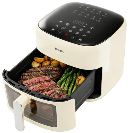 Simplus Heißluftfritteuse Airfryer 6,5L cremeweiß, Sichtfenster & Shake-Reminder, 1500W, 85% weniger Fett, energiesparend, Touchscreen, 10 Programme, Antihaft, Auto-Abschaltung, leichte Reinigung