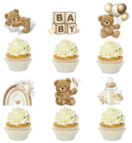 ALLY-MAGIC Cupcake Topper Babyparty, Babyparty Deko, Baby Shower Deko Bär Baby Party Dekoration, Taufe Gender Reveal Party Zubehör, Kommunion Tortendeko, Muffin Deko Partydeko für Kinder E25-ZBDGZS