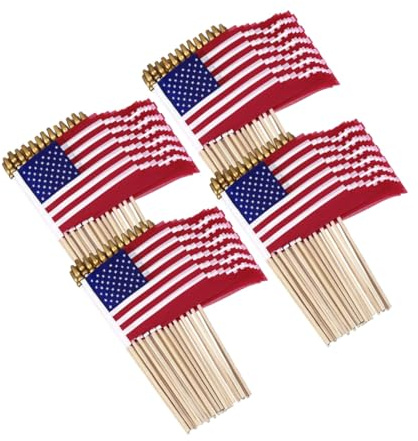 VICASKY 50 Pièces Drapeaux Américains à Main avec Mât Drapeaux Usa Résistants pour Réunions et Patriotique