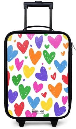 NoBoringSuitcases© Kinderkoffer Klein Rollkoffer Kleiner Kinder Koffer mit | 48x31x19 cm - LED Rollen Ultraleichtkoffer Reise Trolley für Kind Suitcases Bunt - Herzen - Muster