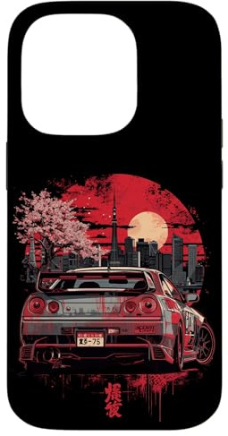 Distress JDM Drift-Rennwagen Sakura Blossom Tokyo Skyline Art Hülle für iPhone 14 Pro
