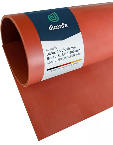 diconfa Silikonmatte Silikonplatte ROT 1000mm x 200mm, 2mm stark | NACH MAß - 50 bis 1200mm LANG / BREIT - 0,5 bis 10mm DICK - Silikon rote Platte hitzebeständig lebensmittelecht FDA-konform