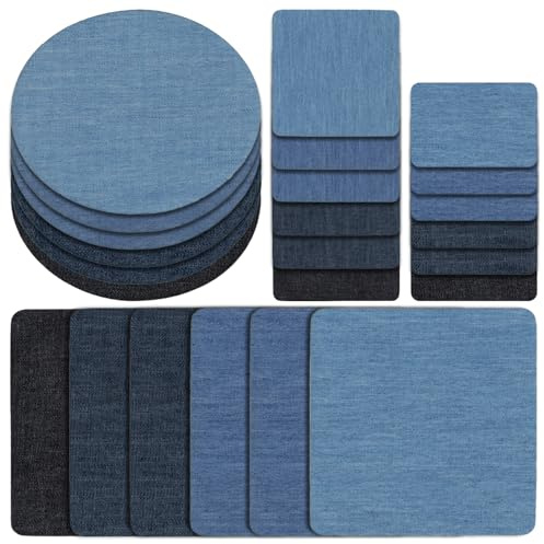 24 Stück Jean-Flicken Zum Aufbügeln, Jeansstoff Zum Nähen Bügelflicken für Innen & Außen, Jeans Flicken Für Hosen & Kleidung, Starker Kleber Reparatur-Set 4 Größen 5 Farben