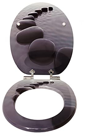 SINOBATH WC-Sitz Schwarz Matt mit Absenkautomatik, Klodeckel O-Form aus stabilem MDF, Toilettendeckel mit Edelstahlscharnieren, Soft-Close & Geräuschlos