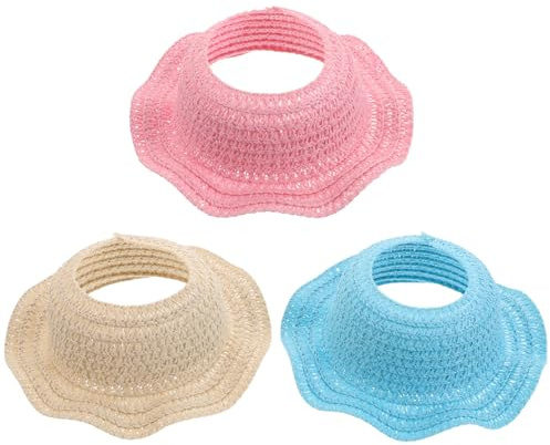 Healifty Puppen Strohhut 3 Stück Pack 17cm Kleiner Sonnenhut aus Stroh mit Selbstgemacht Kostümhut für Bastelarbeiten und Puppen Outfits