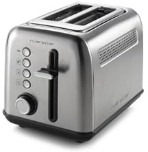 riviera&bar Grille-pain 2 tranches – 7 niveaux de brunissage, décongélation, réchauffage et fonction grains complets, levage élevé, tiroir ramasse-miettes – 900 W, acier inoxydable