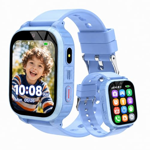 pmstuy Smartwatch Bambini 4G con GPS e Videochiamata HD, Orologio Telefono con SOS, Localizzazione in Tempo Reale, Modalità Scuola, Impermeabile IP68, Giochi, Sveglia – Regalo per Bambino Bambina