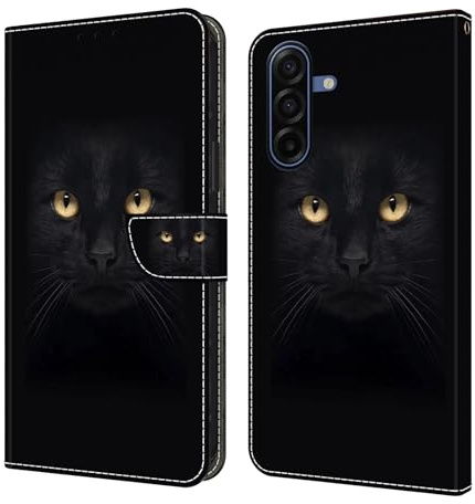 CLM-Tech Handyhülle kompatibel mit Samsung Galaxy A57 5G Hülle - Tasche aus Pu Leder - Klapphülle mit Ständer und Kartenfächern - Schutzhülle Wallet Case Cover in schwarzer Panther Augen