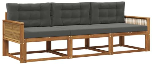 vidaXL Outdoor-Sofagarnitur mit Kissen 3 pcs Natur und Anthrazit, Akazienholz Sofa Set für draußen, modernes Loungemöbel, Flexibler Gartenplatz, wetterfeste Einrichtung