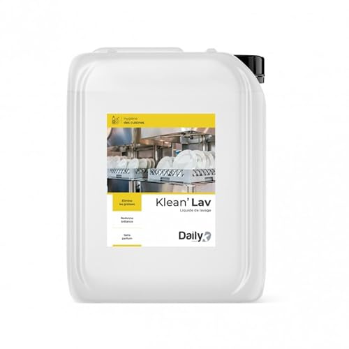 DAILY K Liquide Lave-Vaisselle 20L - Nettoyant Vaisselle KLEAN’LAV en Bidon pour Doseur Automatique - Élimine Graisses, Sans Parfum - Grand Format Économique pour Usage Intensif - Made in France