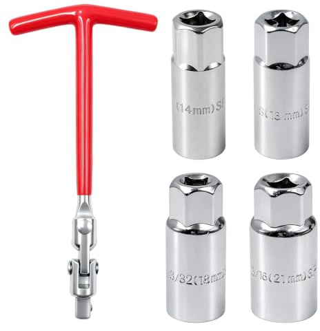 inheming 5 Pcs Drive Spark Plug Socket Tool Kit, T-Handle Spark Plug Socket Removal Stainless Steel,14mm-16mm-18mm-21mm