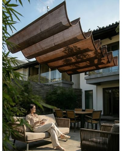 Vela Parasole a Onda Retrattile，Tenda da sole retrattile, pergolato regolabile, con tela resistente ai raggi UV, copertura ombra for terrazze, pergolato(W0.8*L5m/W2.62*L16.41ft)