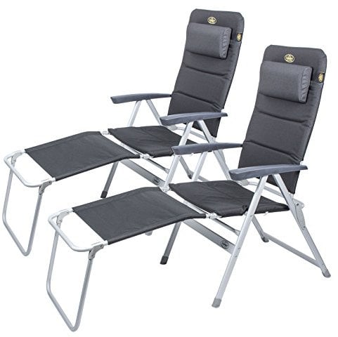 2X Campingstuhl Grenoble Lehne 7-Fach verstellbar bis 120 Kg + Fußteil + Nackenkissen Gartenstuhl Campingliege