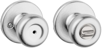 Kwikset Tylo Interior Privacy Door Knob with Lock, Door Handle for Bathroom and Bedroom, Satin Chrome Keyless Turn Lock Doorknob