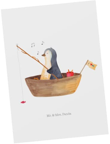 Mr. & Mrs. Panda Postkarte Pinguin Angelboot - Geschenk, Ansichtskarte, Angeln, Grußkarte, Optimistisch, Motivation, einzelkarte, Fotokarte, Boot, Postkarten