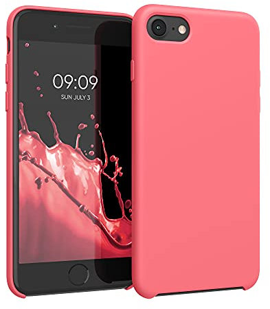 kwmobile Case Compatible with Apple iPhone SE (2022) / iPhone SE (2020) / iPhone 8 / iPhone 7 Case - TPU Silicone Phone Cover with Soft Finish - Neon Coral