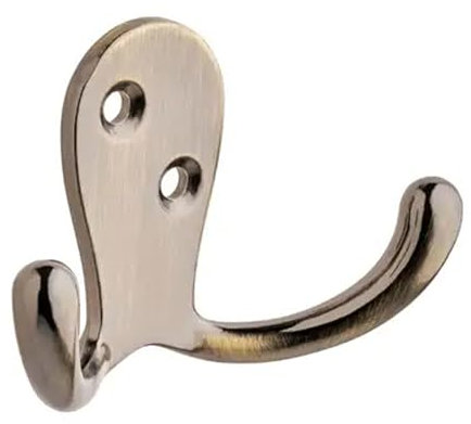 Decohooks Two Prong Robe Hook - Wide Design - Antique Brass - Door and Wall Mountable - Single - Fixings Included