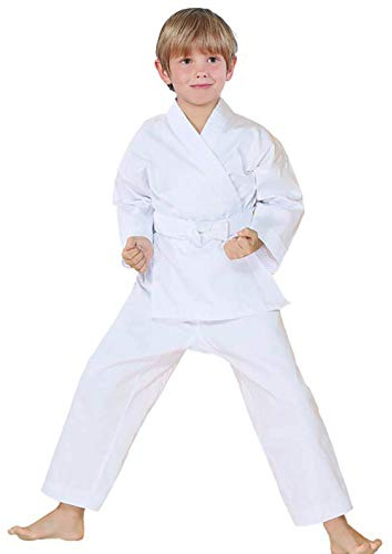 FLUORY Karate Uniform with Belt, White Karate Gi for Adult & Children Size 000-6