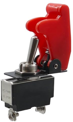 WITTKOWARE Kippschalter mit Schraubklemmen und roter Sicherheitsklappe, Einbaudurchmesser 12mm, 1-polig, EIN/AUS, 10A/250V~