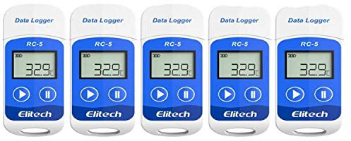 Elitech RC-5 Temperatur Datenlogger Mini USB Temp Rekorder Interner Externer Sensor Hohe Genauigkeit Temperatur Data Logger 32000 Punkte Record Wasserdicht nach IP65 5Packungen