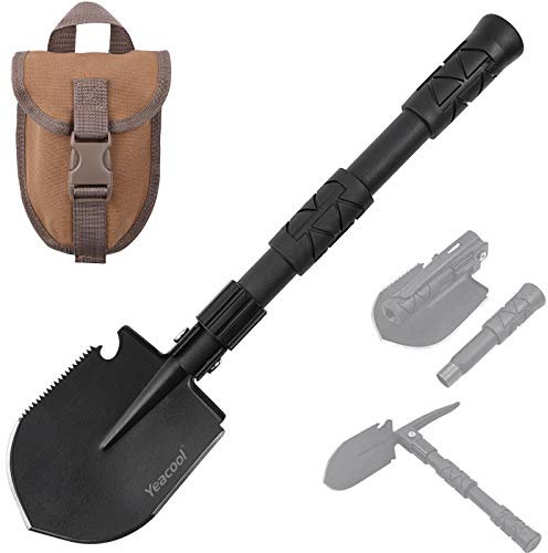Yeacool tragbare Klappspaten, klein, kompakte Spitzhacke mit Tragetasche, Militär-Entrenching, Multifunktionswerkzeug, taktischer Spaten für Camping, Wandern, Graben, Notfall