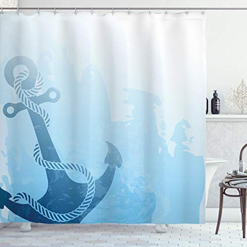 ABAKUHAUS Anker Duschvorhang, Nautical Deep Sea Bottom, Stoffliches Gewebe Badezimmerdekorationsset mit Haken, 175 x 220 cm, Hellblau