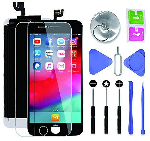 SNIDII Compatible con iPhone 6S pantalla LCD de repuesto negro 4.7 pulgadas montaje completo 3D Touch LCD pantalla digitalizador marco reemplazo con kit de herramientas de reparación, protector de
