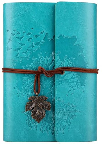 OMEYA PU-Leder-Tagebuch, Nachfüllbar, VintageTagebuch Reisetagebuch zum Schreiben, Reise-Notizbuch, Tagebuch, Geschenk für Mädchen, Jungen, Frauen, Männer, Blanko-Seitenm, A6 18.5 x 13 cm, Blau