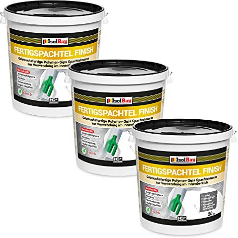 Isolbau Fertigspachtel Finish 60 kg, Glättspachtel Fugenspachtel, Gebrauchsfertige Polymer-Gips Fertig-Spachtelmasse für innen, Weiß Q1-Q11