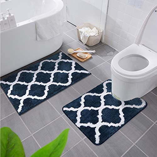 Homaxy rutschfest Badematten Set 2 teilig Weich Hochflor Bad WC Badezimmerteppich Set Mikrofaser Badvorleger Set 2teilig –Marine Blau