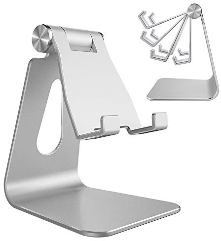 Lucrave Handy Ständer, verstellbare Aluminium Schreibtisch Handy Docking Halterung für iPhone SE 12/13/14/15/16 Pro/XS Max/XR/Plus, Samsung Galaxy S20/S10/S9/S8 und andere Handys, Silber