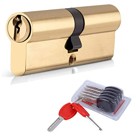 Cylindre de serrure en Cuivre 40/40 (80mm) Bouton de Porte Cylindre de Serrure Cylindrique Verrouillage Verrou de Porte Serrure à Encastrer à Cylindre avec 7 Clés