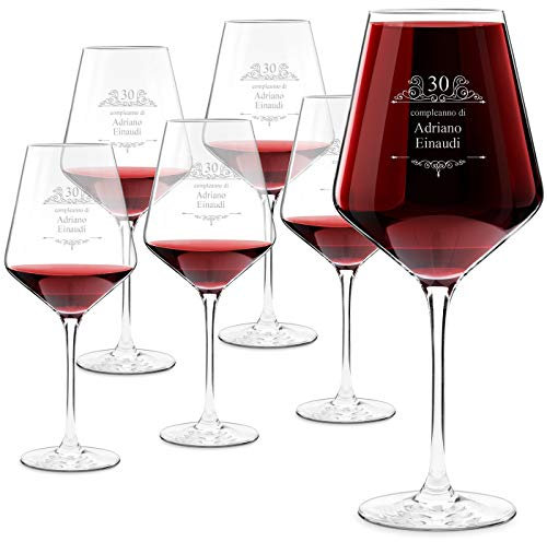 Maverton Calici da vino Avant-Garde - incisione personalizzata - 490 ml - set da 6 pezzi in vetro - ideale per vino rosso e bianco - regalo di compleanno unico per l’ uomo - Compleanno