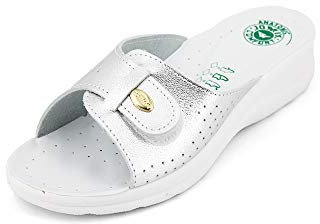 JOMIX Ciabatte Donna Estive Ortopediche Zeppa Comode con Strappo Regolabile Made in Italy Pantofole ergonomica Casa e Passeggio ITD1463 Laminato Argento 41