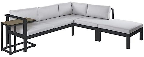 LOLAhome Agnes Gartenecksofa und Beistelltisch, Graphit, Aluminium und Glas