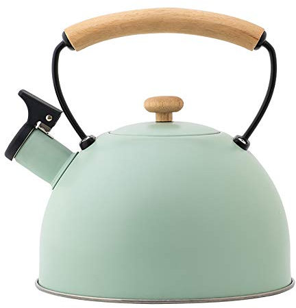2.5L Stove Top Kettle,Whistling Kettle,Stainless Steel Whistling Tea Kettle with Heat Resistant and Ergonomic Handle, Portable Camping Kettle for Gas Hob Stove (Green)