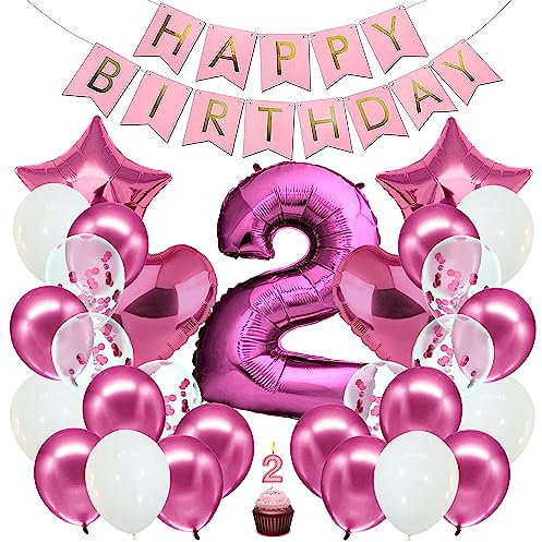 envami® Geburtstagsdeko Mädchen Pink Zahl 2. Happy Birthday Deko Geburtstag Mädchen Folienballon 2 Luftballon 2. Geburtstag Kindergeburtstag Deko 2.