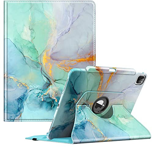Fintie Hülle für iPad Pro 12.9 Zoll 6.Generation 2022/iPad Pro 12.9 2021/2020/2018 mit Stifthalter - Schutzhülle Cover mit 360 Grad drehbarem Ständer und Auto Schlaf/Wach Funktion, Smaragd Marmor